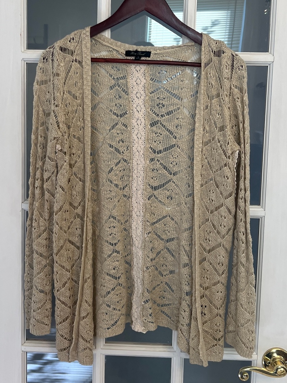 HONEY PUNCH Women’s Beige Crochet Knit Open Front Cardigan Size S